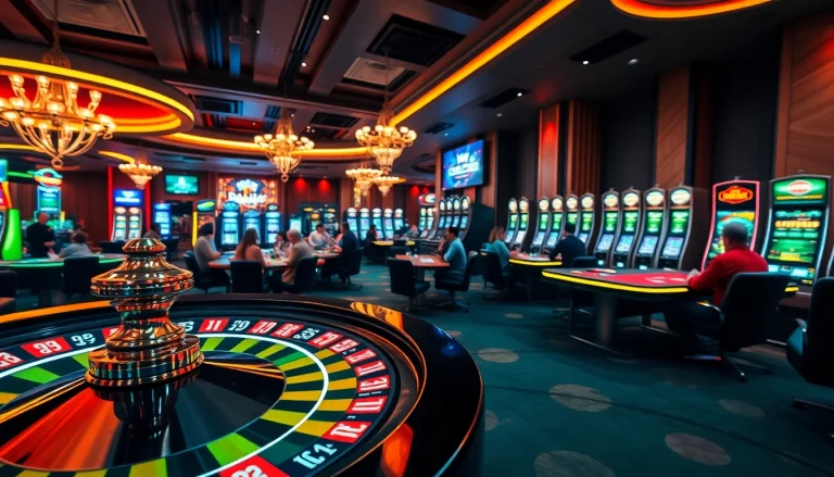Experience the thrilling atmosphere at https://qq883a.com/ with players immersed in poker as the roulette wheel spins.